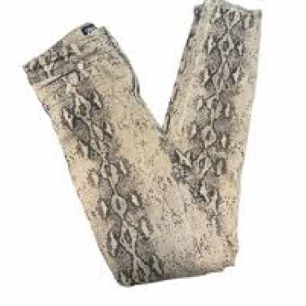 Zara Snakeskin Print Black/White High Rise Raw Hem Skinny Jeans Size 6